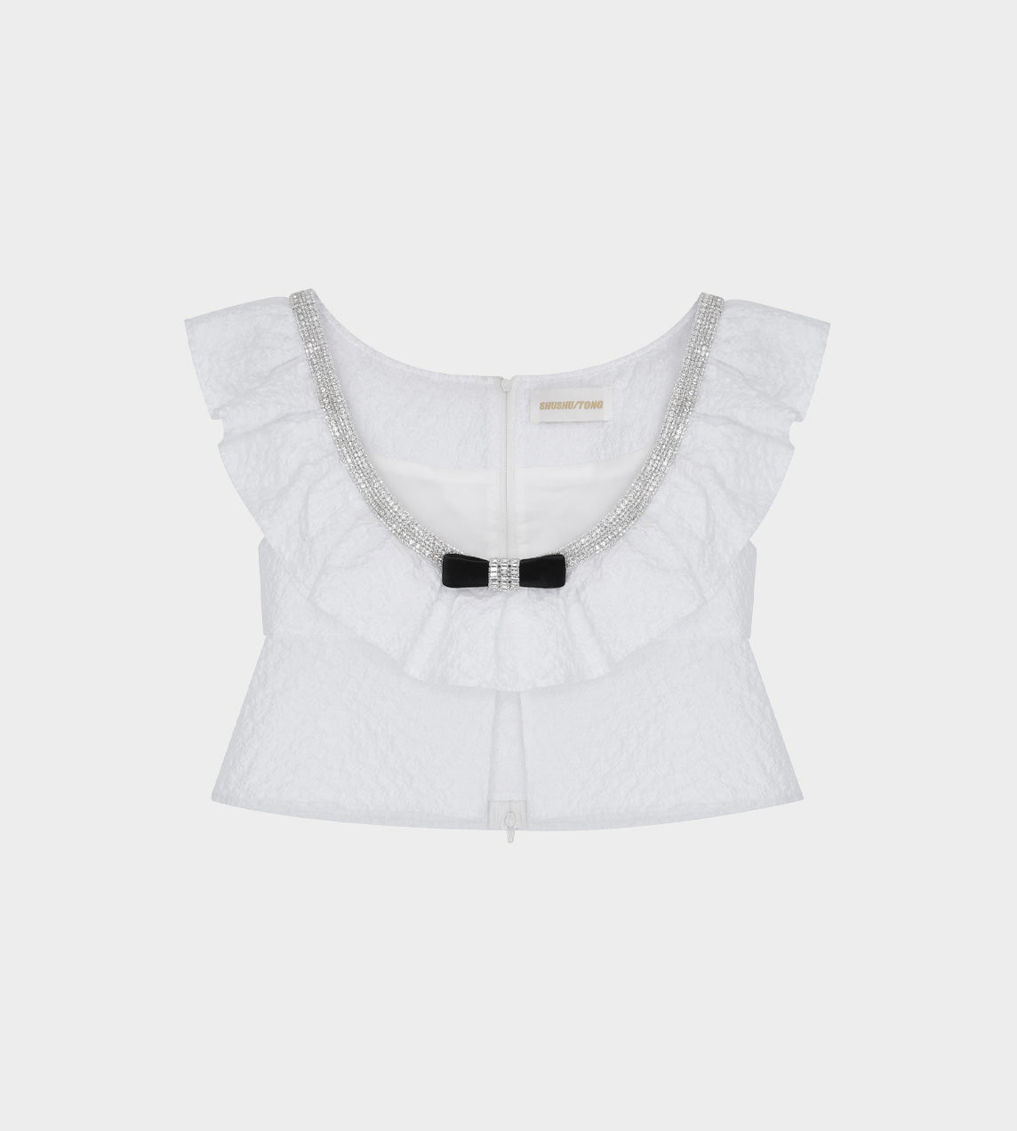 ShuShu/Tong - Ruffled Low-Neck Sleeveless Top White