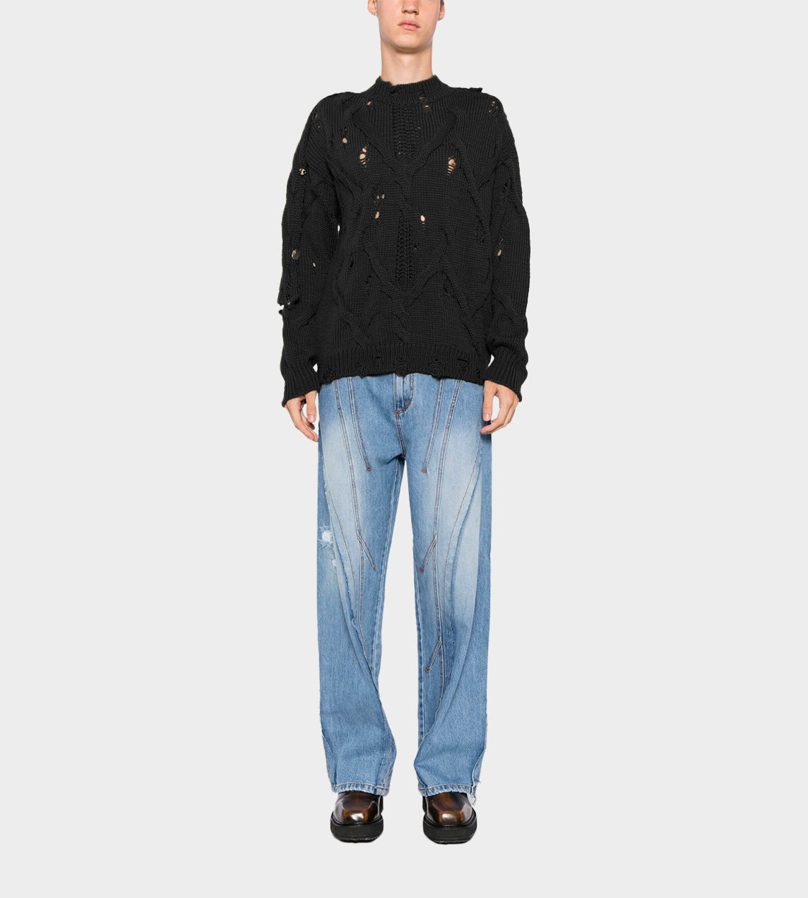 ANDERSSON BELL - Knitted Fisherman Button Crew-neck Blk