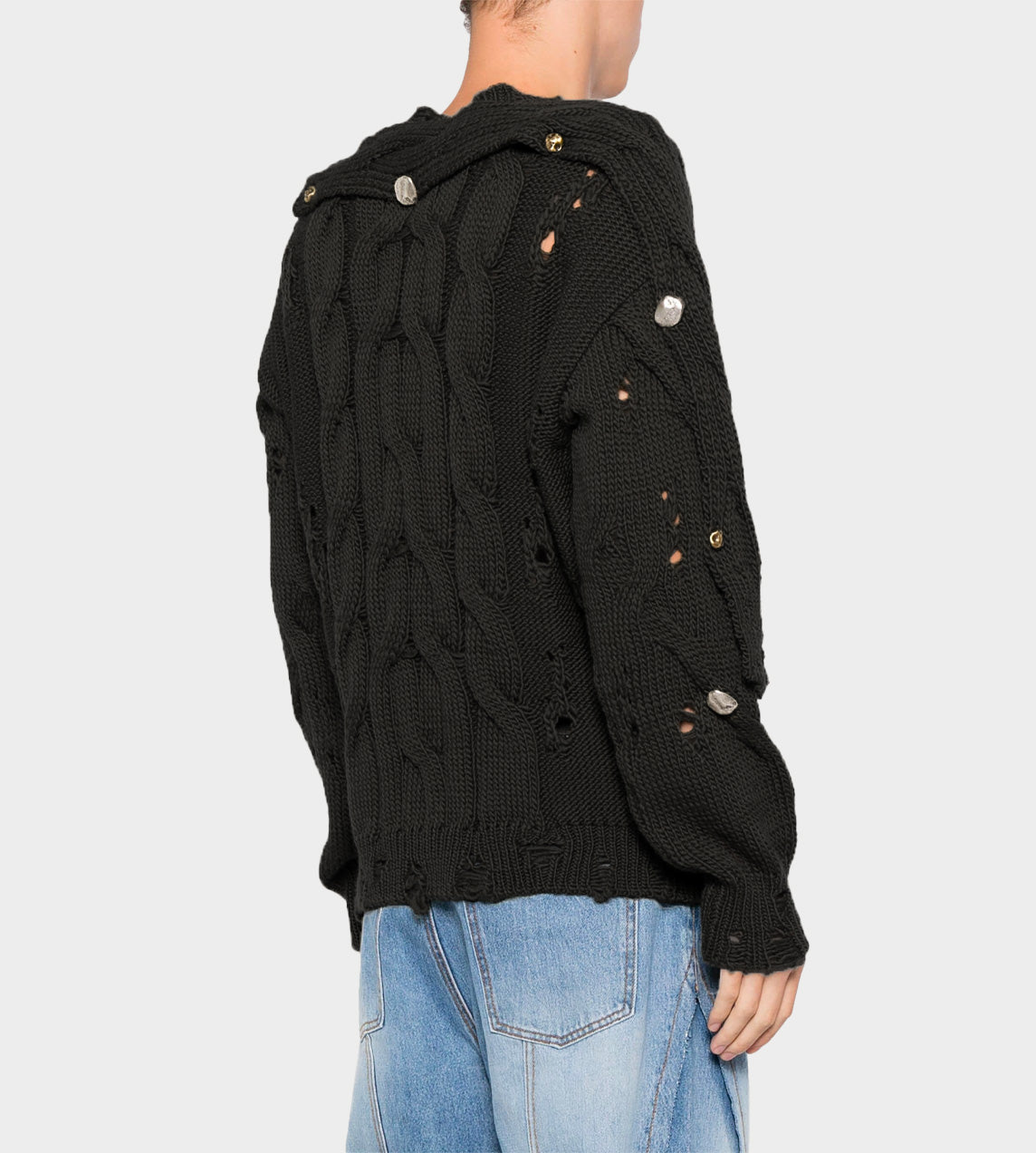 ANDERSSON BELL - Knitted Fisherman Button Crew-neck Blk