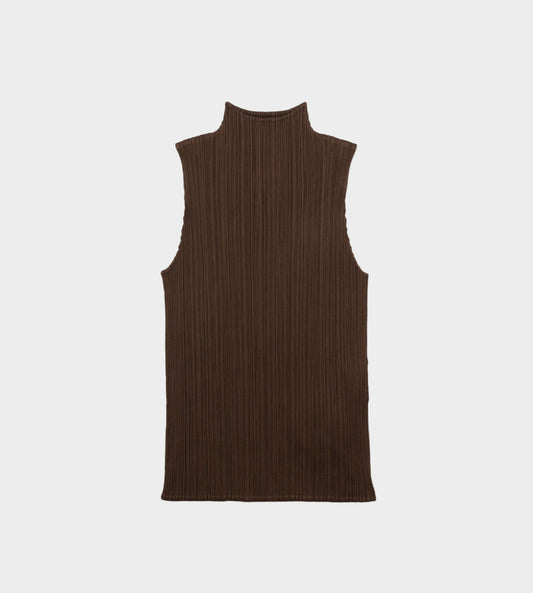 Pleats Please Issey Miyake - Basics Sleeveless Mockneck Chocolate