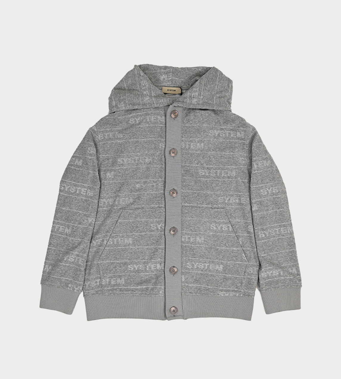 Embossed Terry Button Front Hoodie Grey