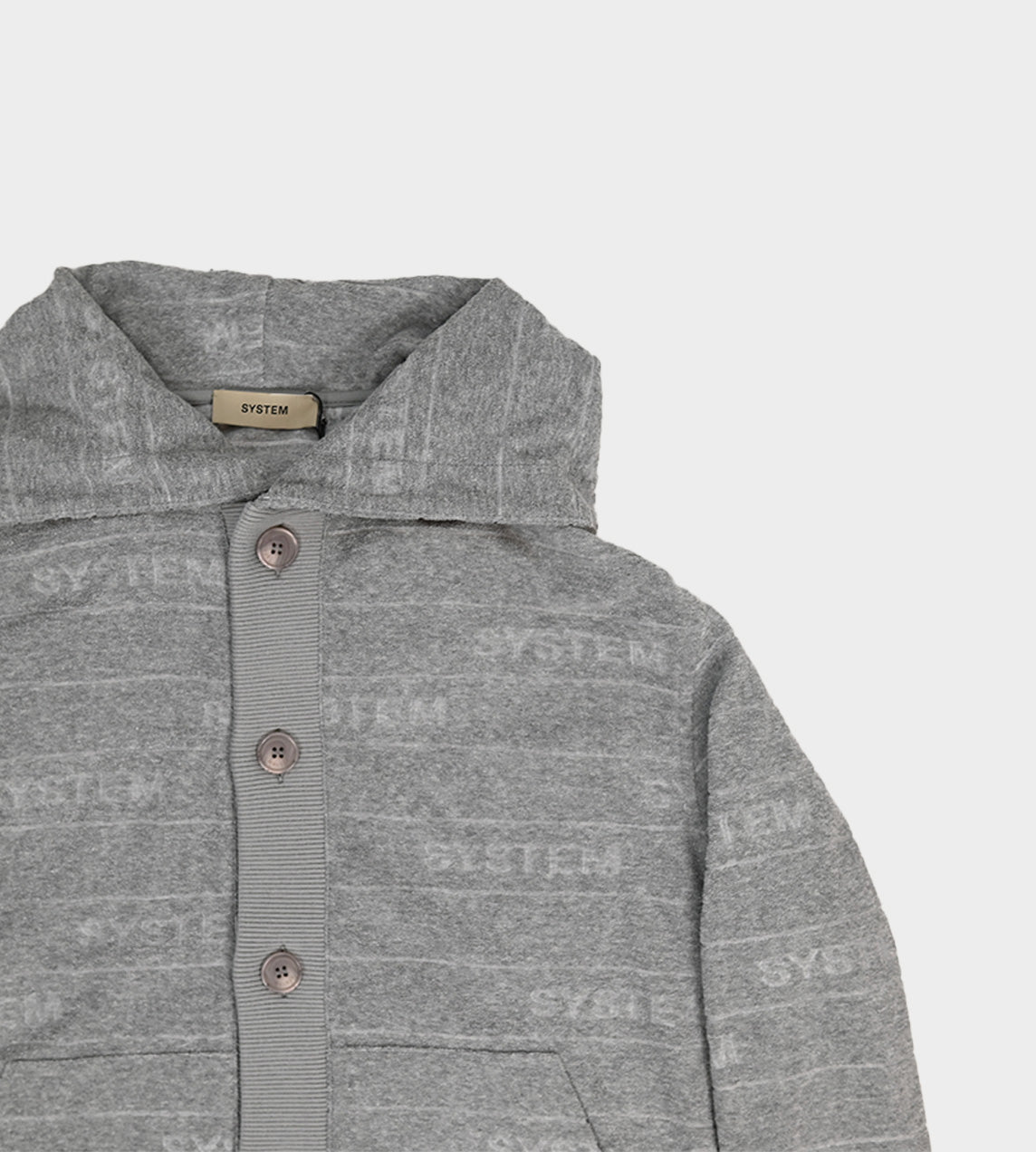 Embossed Terry Button Front Hoodie Grey