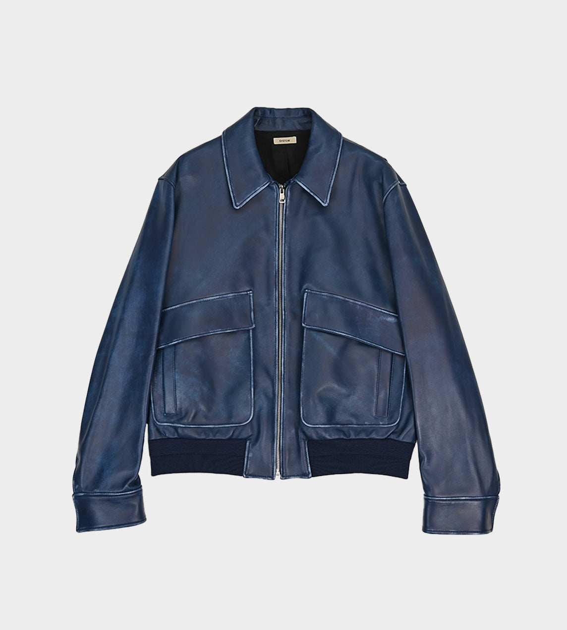 Leather Aviator Bomber Navy