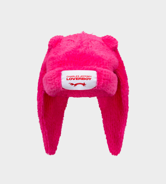 Fluffy Chunky Rabbit Beanie Pink