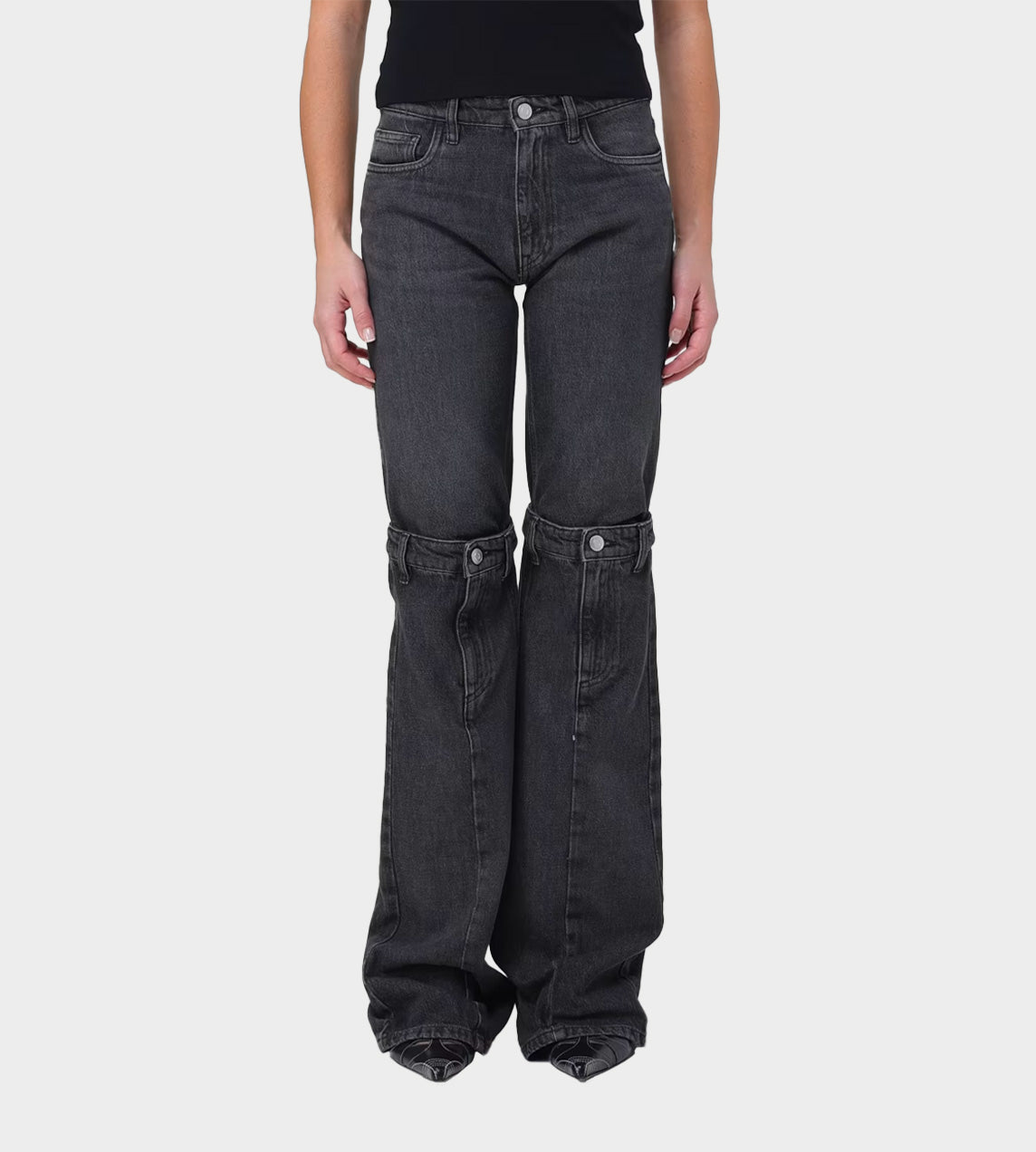 Open Knee Jeans Washed Black