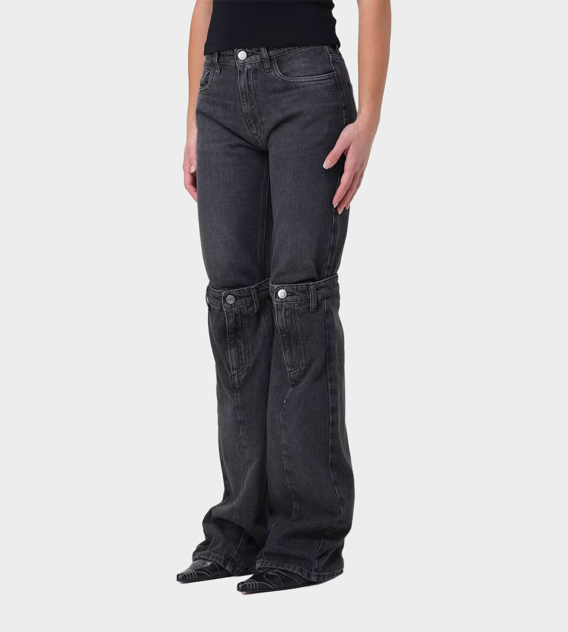 Open Knee Jeans Washed Black