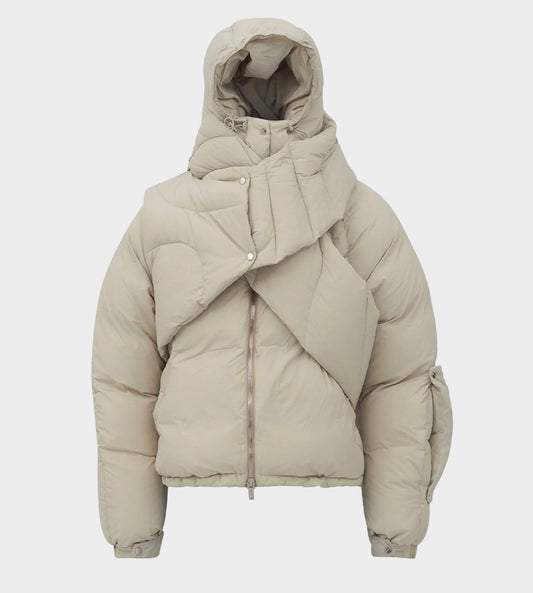 Scarf Puffer Jacket Beige