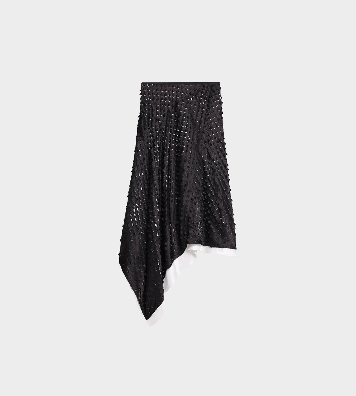 Hole-Punched Scarf Hem Skirt Black