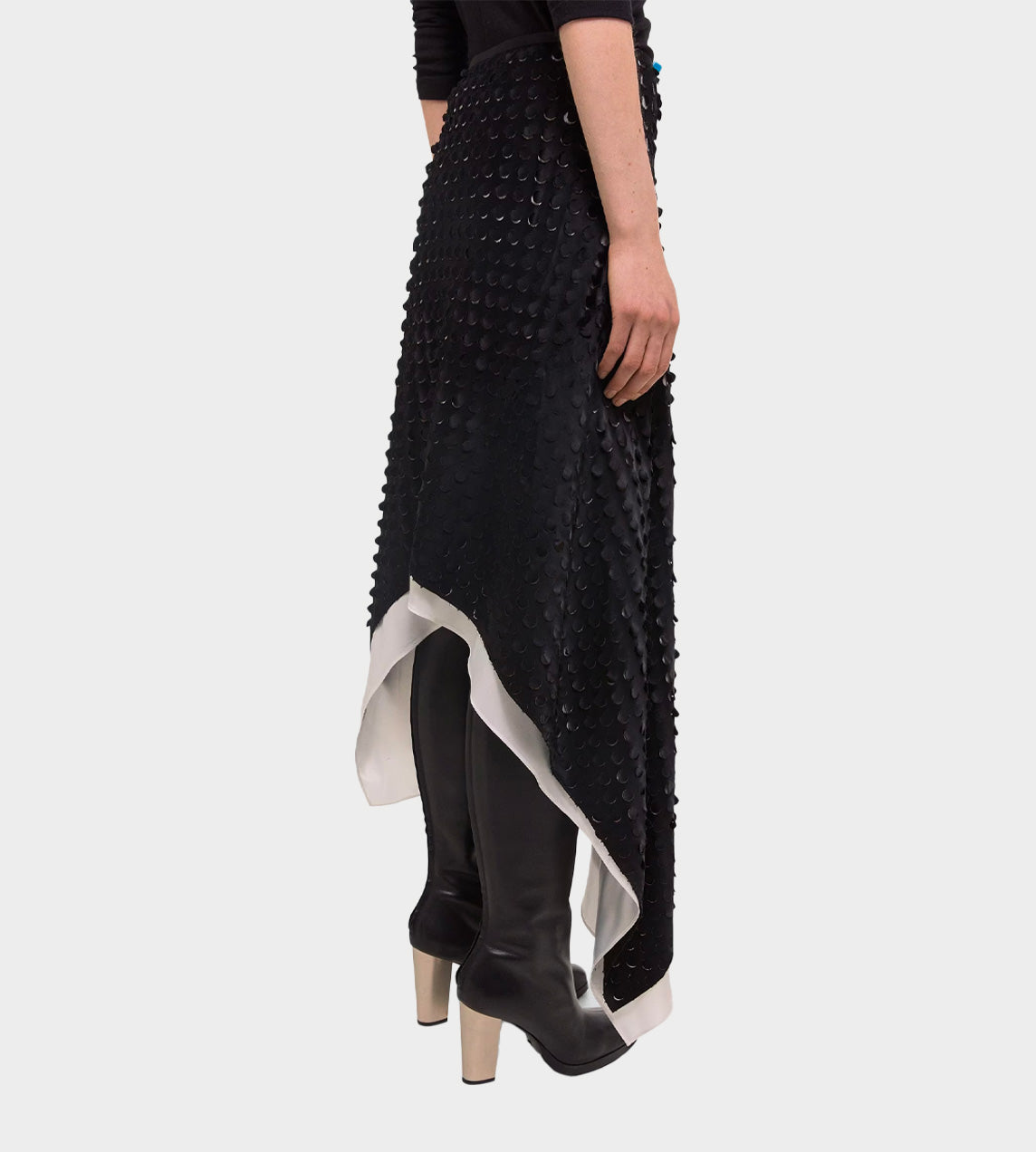 Hole-Punched Scarf Hem Skirt Black