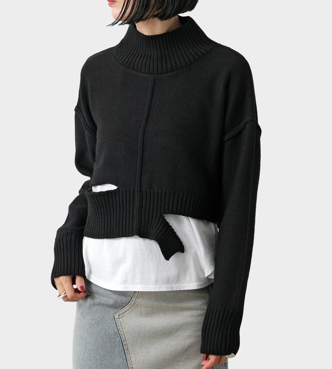 Cut-out Crop Sweater Blk