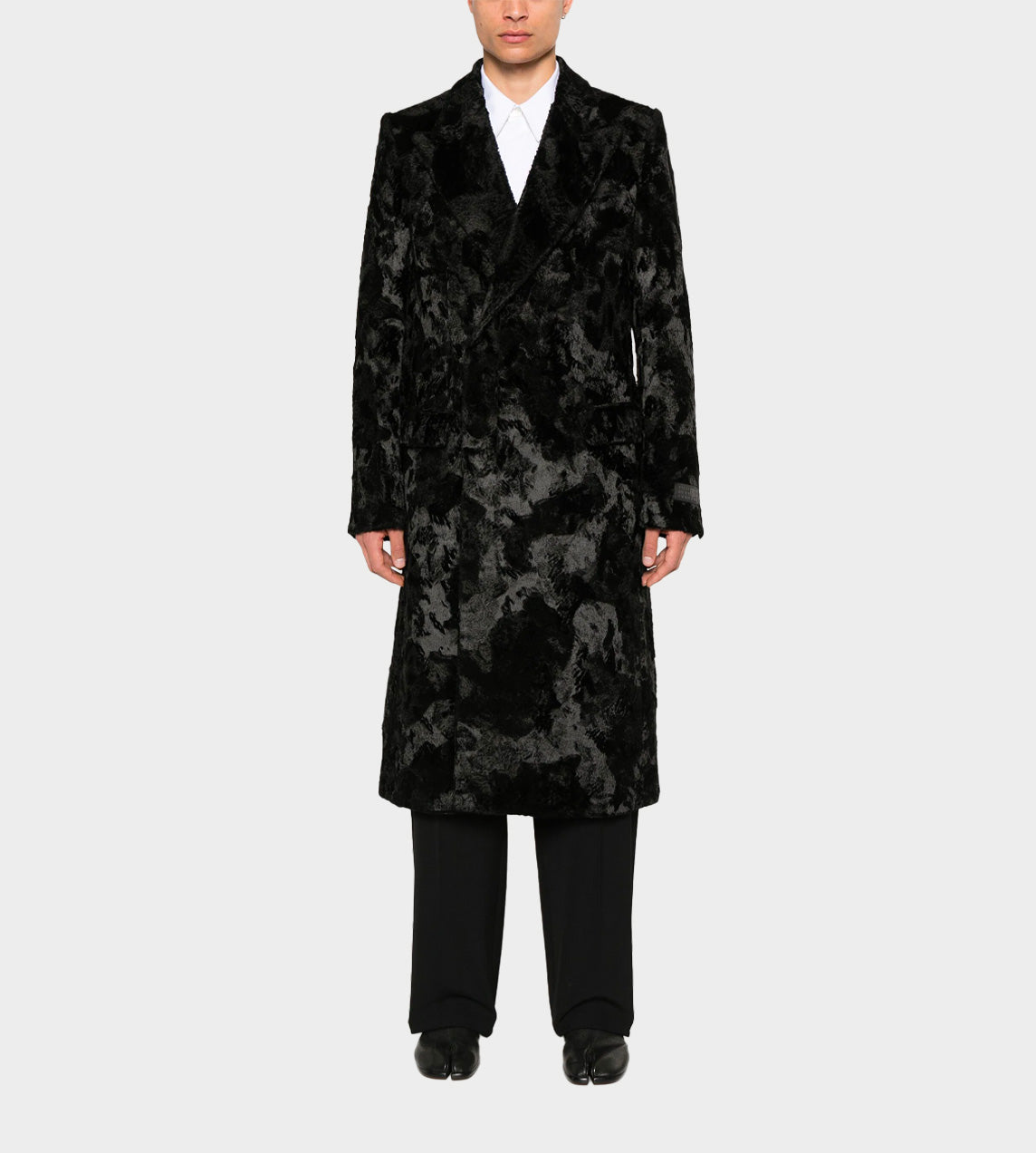 Faux Fur Double-Breasted Coat Blk