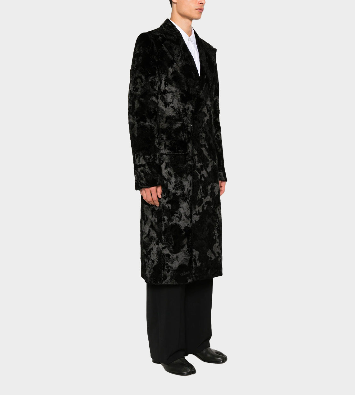 Faux Fur Double-Breasted Coat Blk