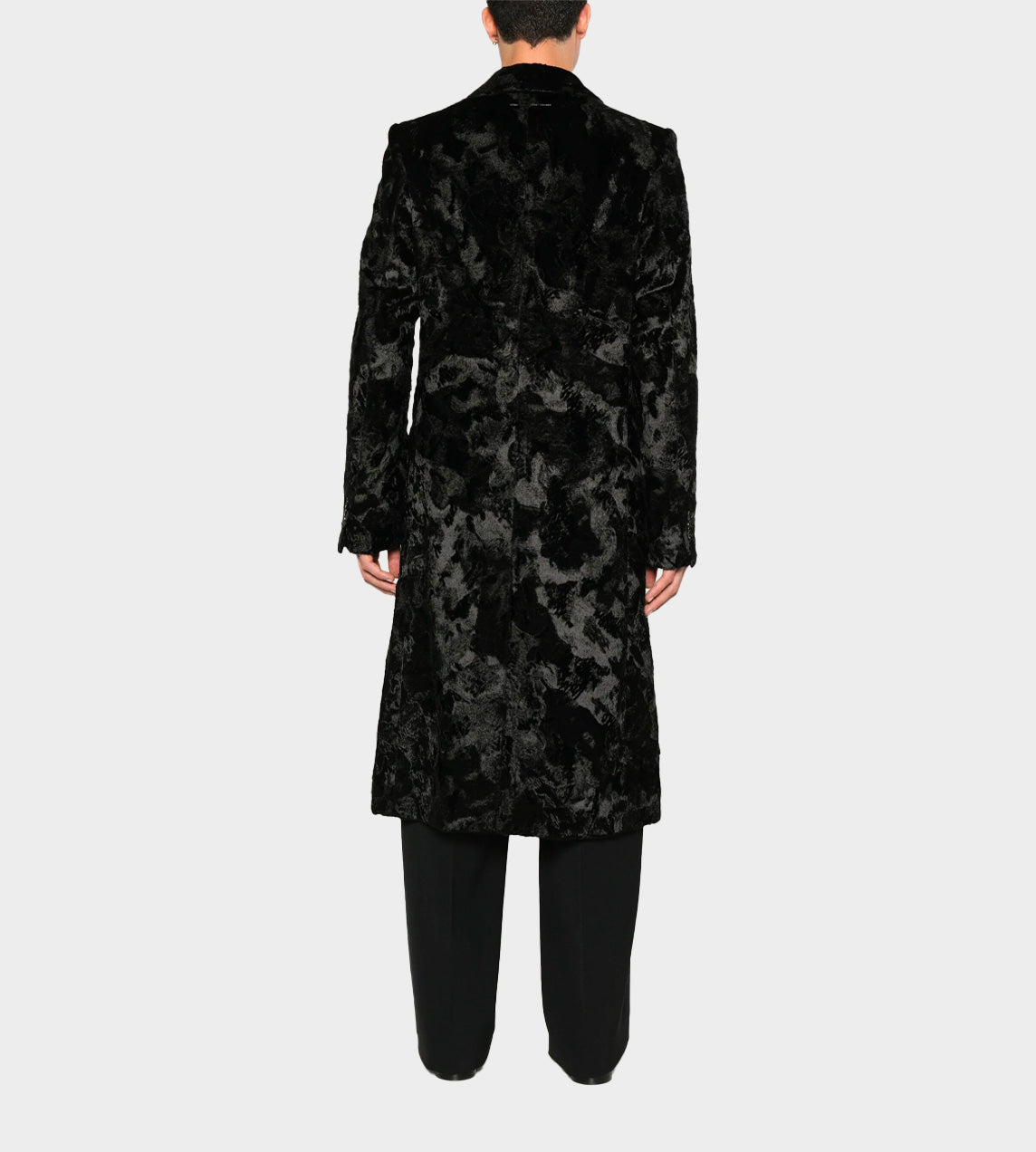 Faux Fur Double-Breasted Coat Blk