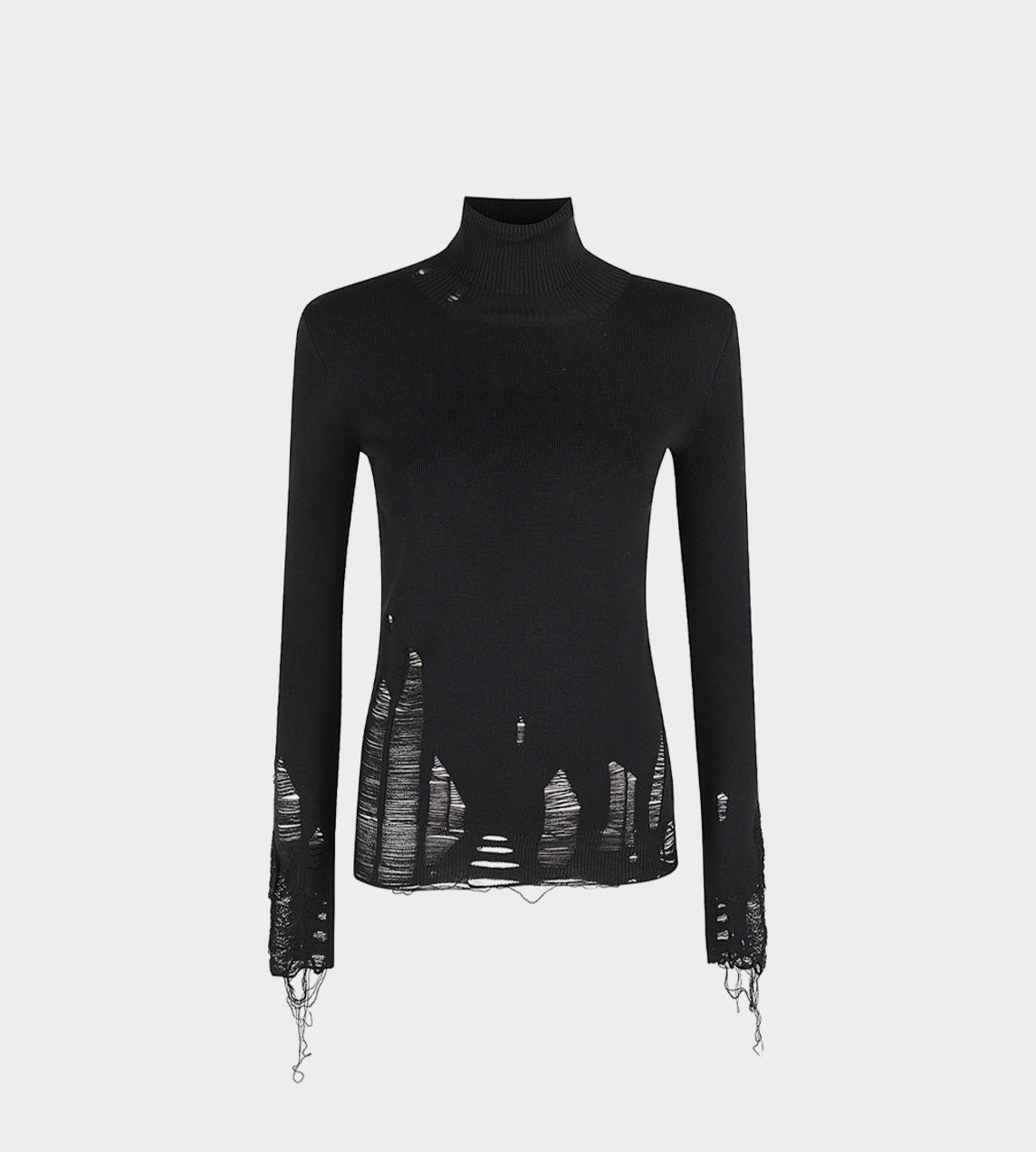 Distressed Turtleneck Blk