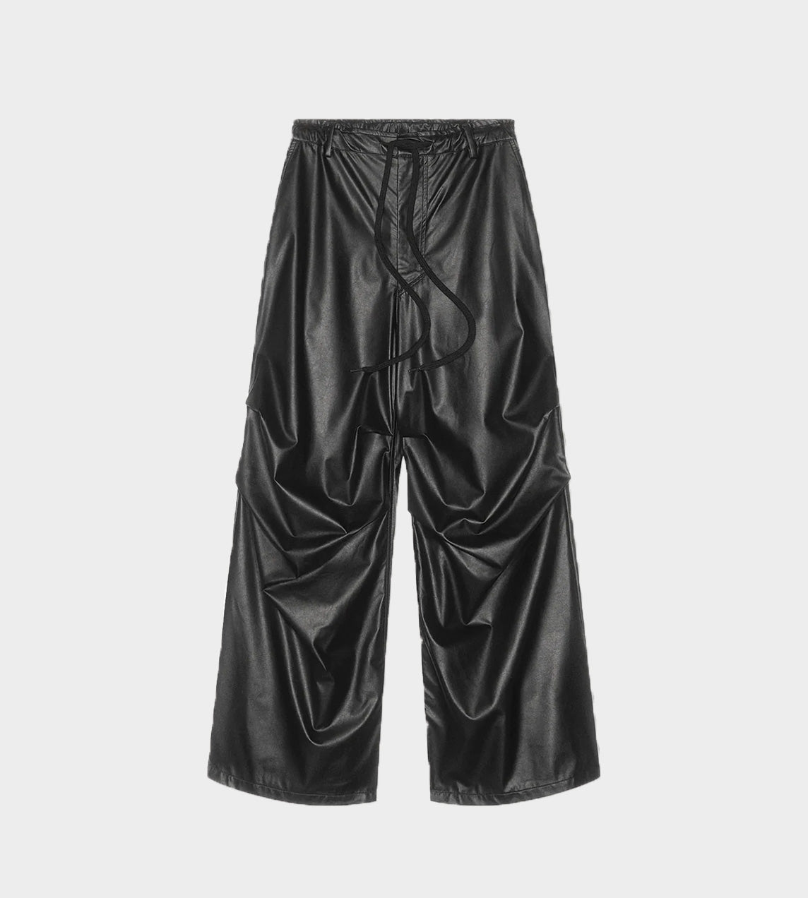 Draped Faux Leather Pants Blk