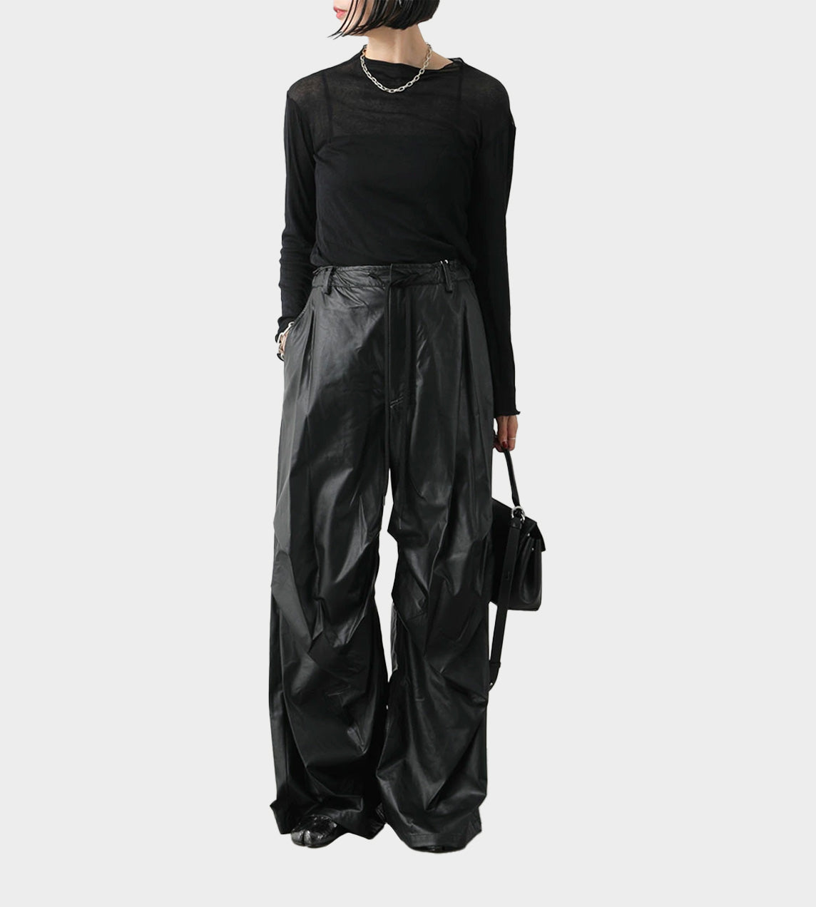 Draped Faux Leather Pants Blk