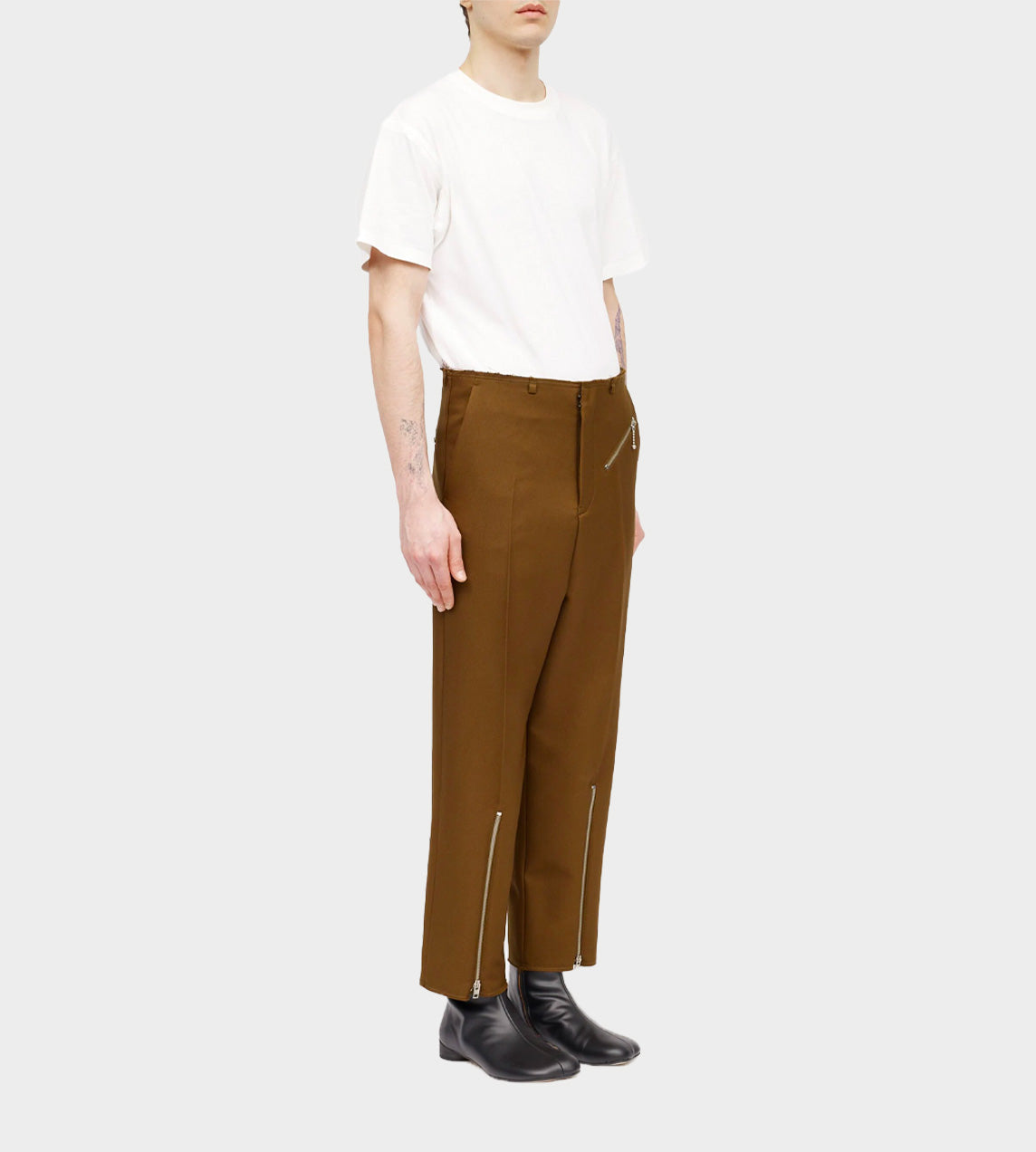 Zip Detail Trousers Brown