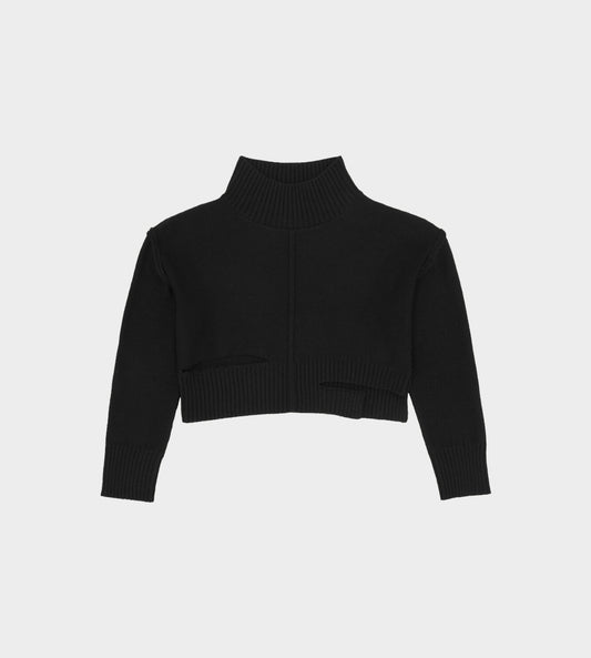 Cut-out Crop Sweater Blk