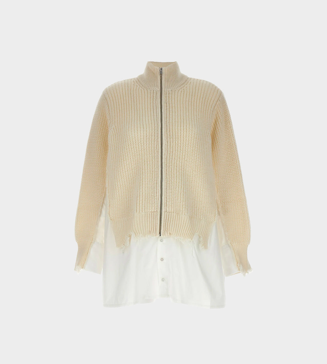 MM6 Maison Margiela - Spliced Zip Front Cardigan Off White