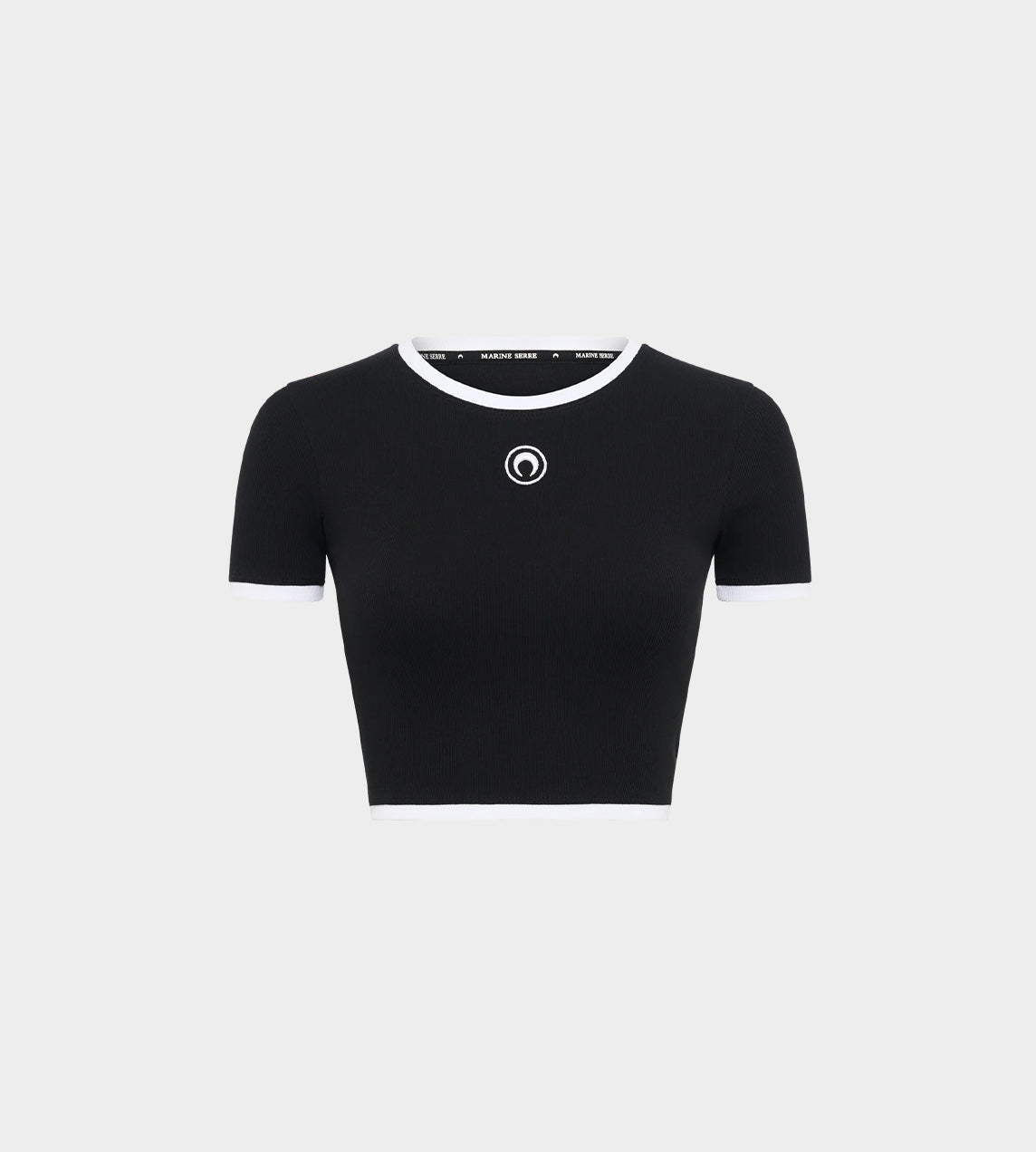 Marine Serre - Moon Logo Ribbed Jersey Cropped Top Blk