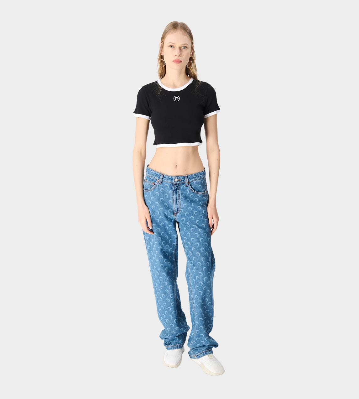 Marine Serre - Moon Logo Ribbed Jersey Cropped Top Blk