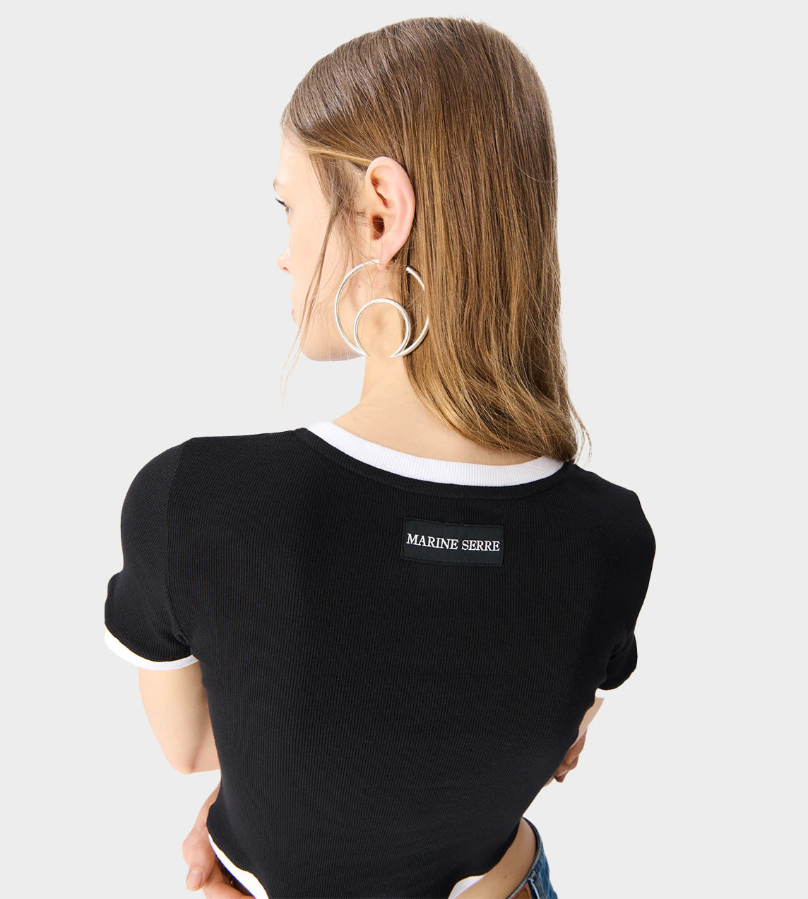 Marine Serre - Moon Logo Ribbed Jersey Cropped Top Blk