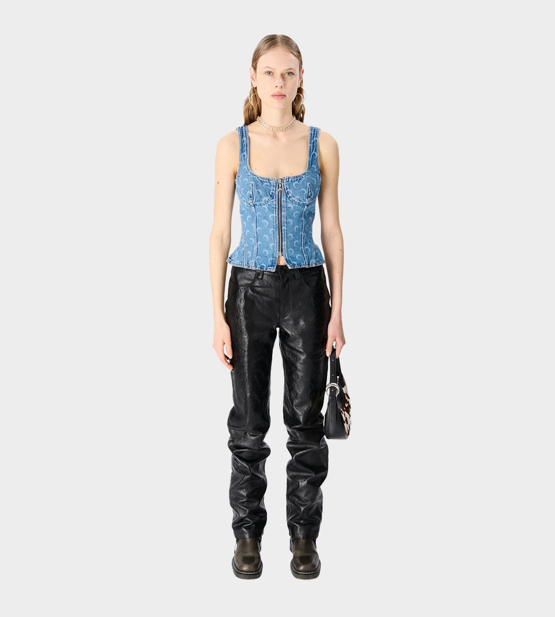 Marine Serre - Moon Laser Denim Corset Top