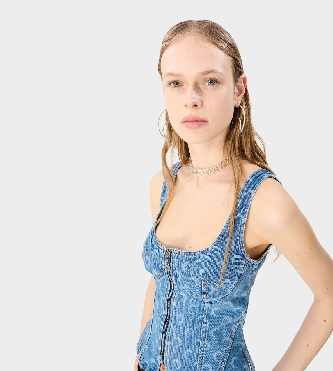 Marine Serre - Moon Laser Denim Corset Top