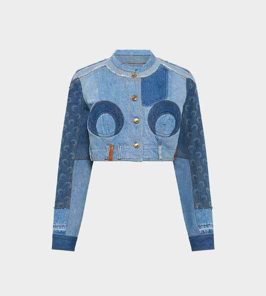 Marine Serre - Upcycled Denim Cropped Jacket