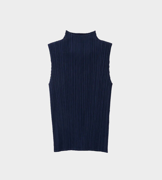 Pleats Please Issey Miyake - Basics Sleeveless Mockneck Navy