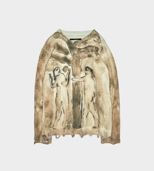 Song For The Mute - Digital Print Oversized Sweater Beige