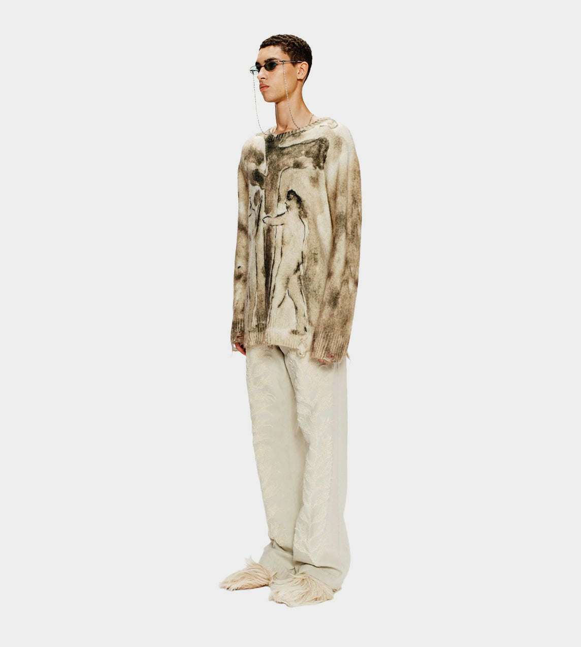 Song For The Mute - Digital Print Oversized Sweater Beige