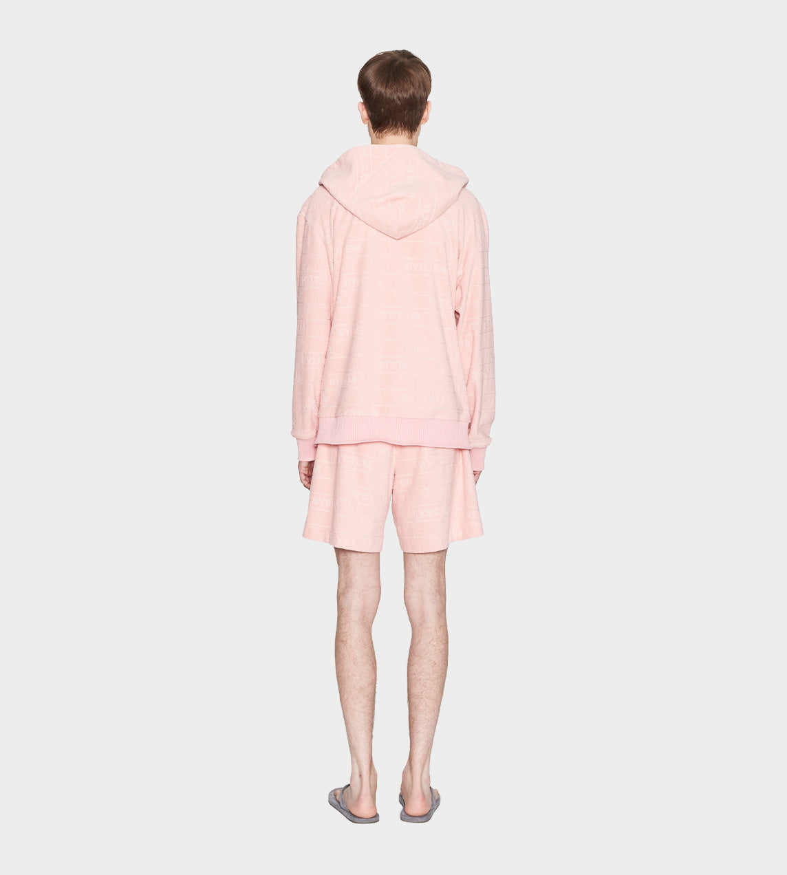 System - Embossed Terry Button Front Hoodie Pink