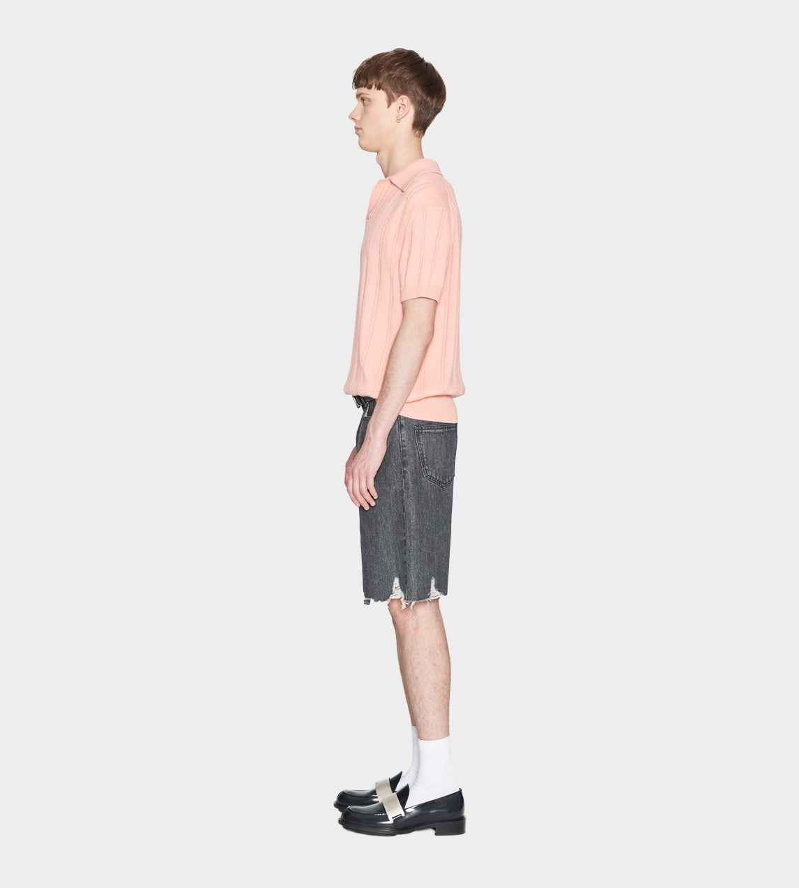 System - Cable Knit Polo Pink