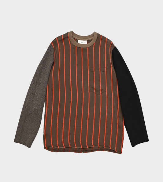 Song For The Mute - Bold Stripe Raw Crewneck Pullover Brown