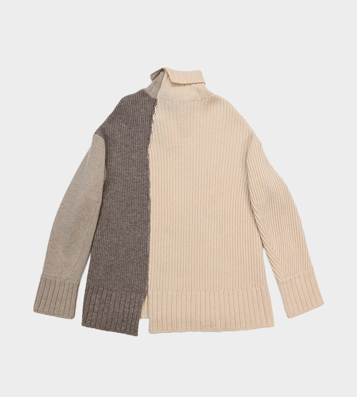 UJOH - Taupe Panel Rib Turtleneck Sweater