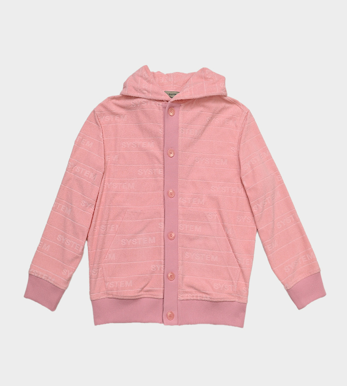 System - Embossed Terry Button Front Hoodie Pink