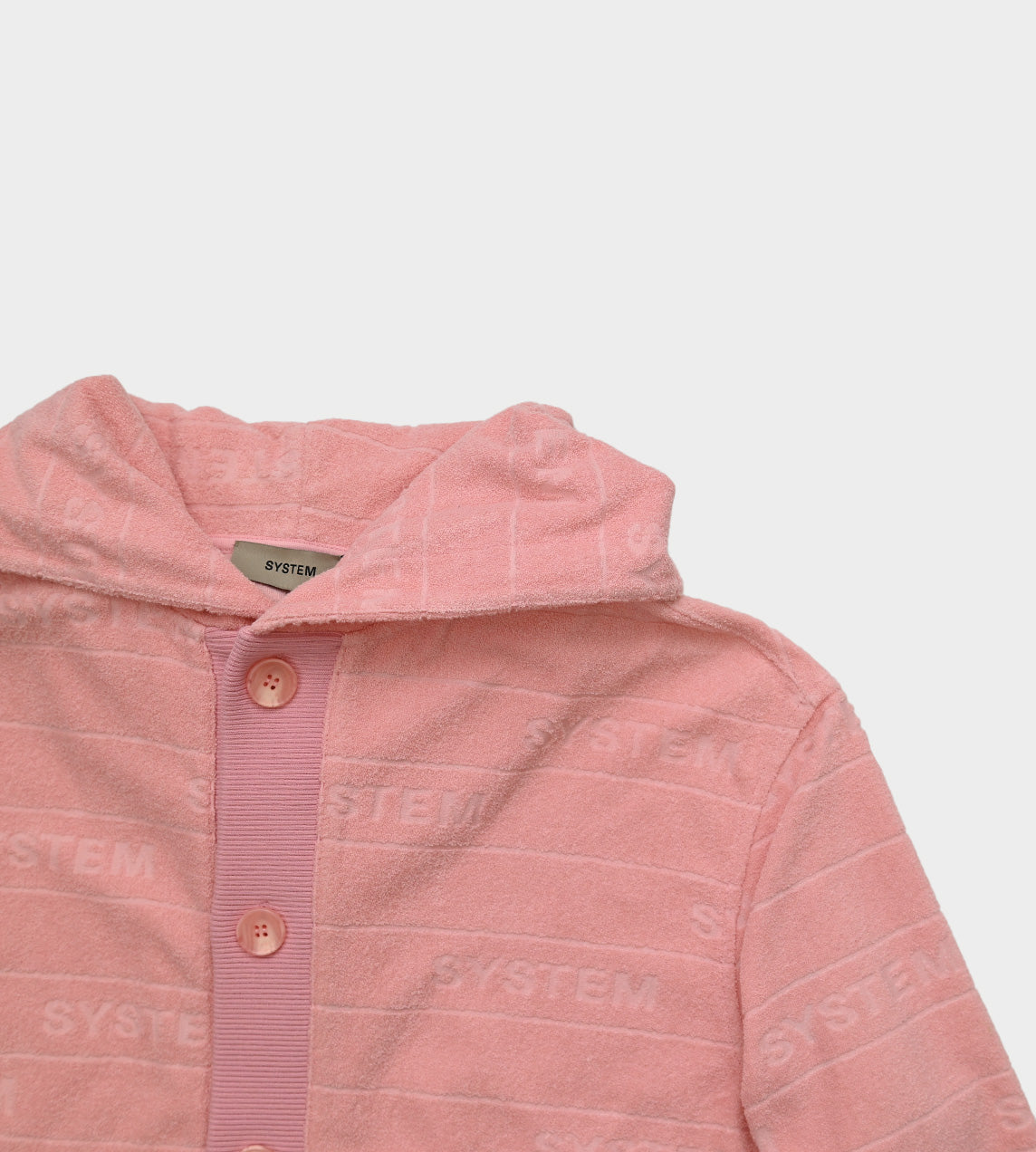 System - Embossed Terry Button Front Hoodie Pink