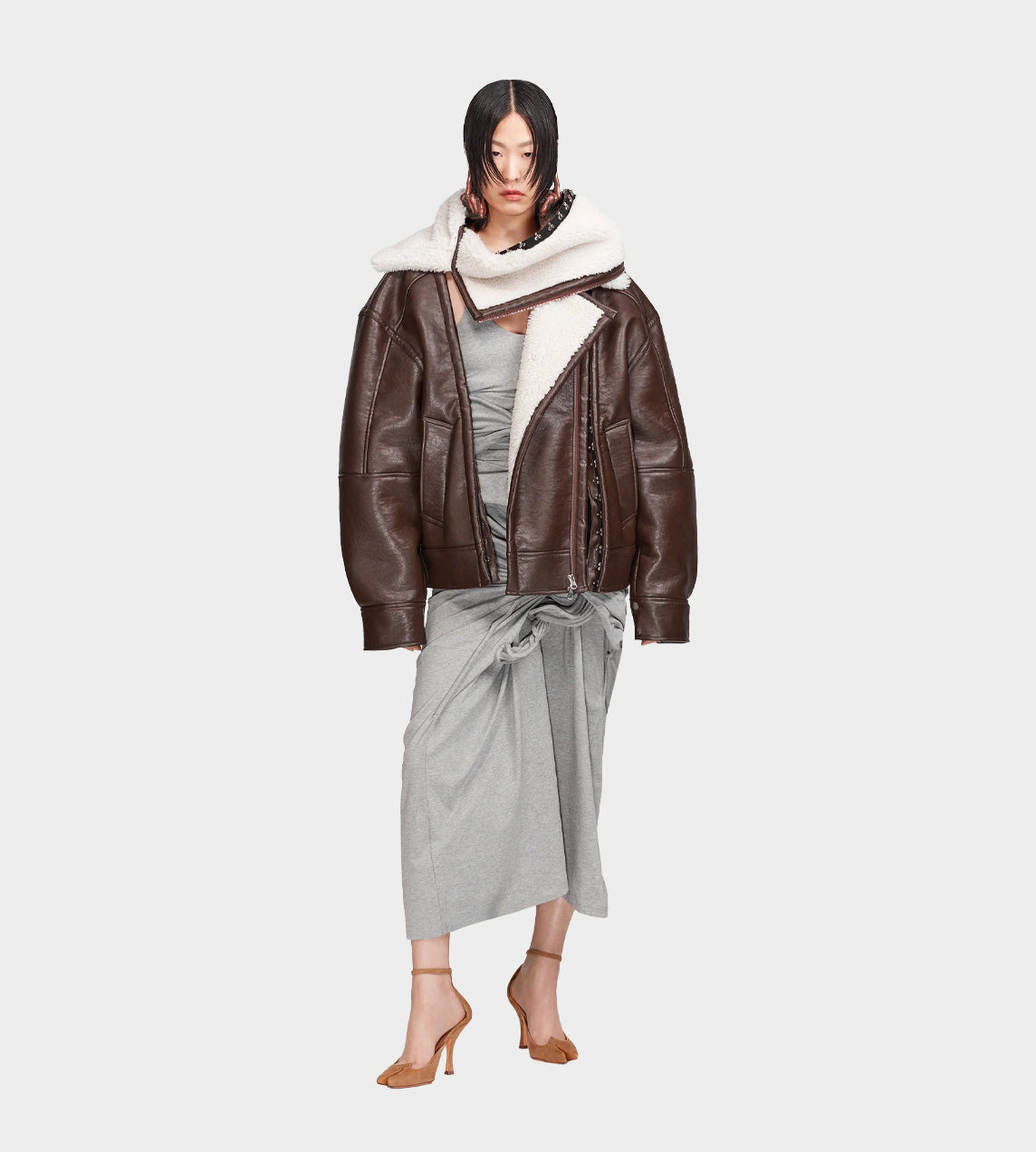 Y/Project - Hook & Eye Shearling Jacket D.Brown