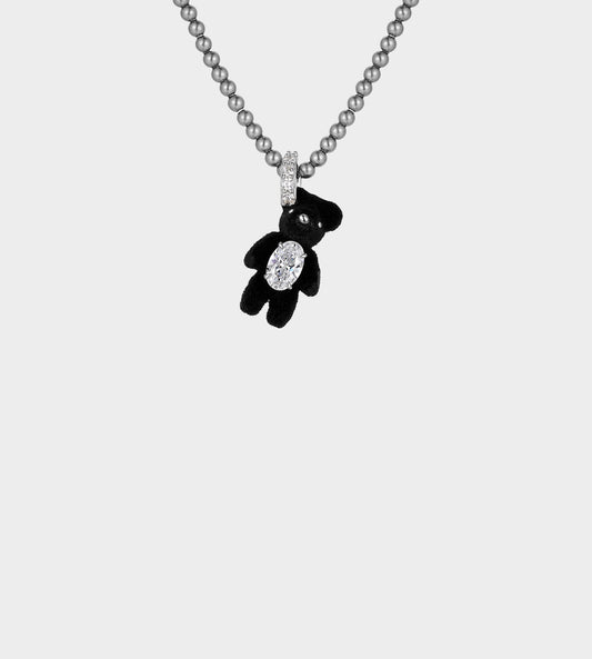 YVMIN - Mini Flocked Bear Necklace BLK
