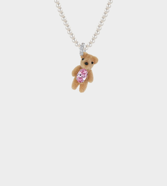 YVMIN - Mini Flocked Bear Necklace PINK