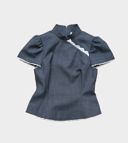 ShuShu/Tong - Mandarin Collar Top Grey