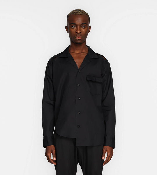 Sulvam - Slash Open Collar Shirt Black – WDLT117