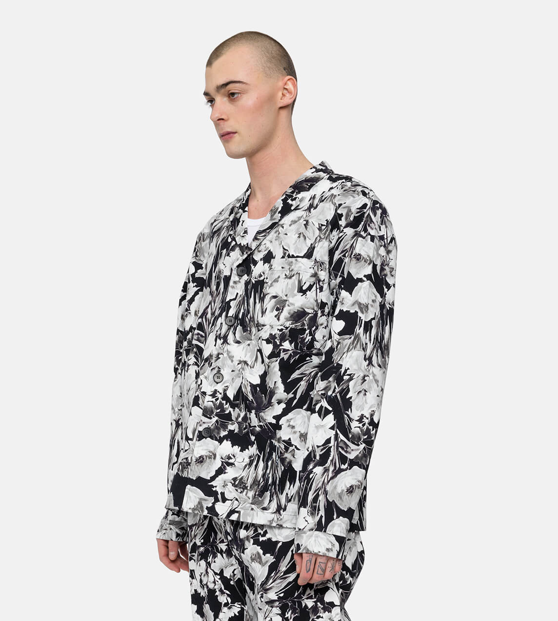 DAVI - Black White Floral Print Shirt