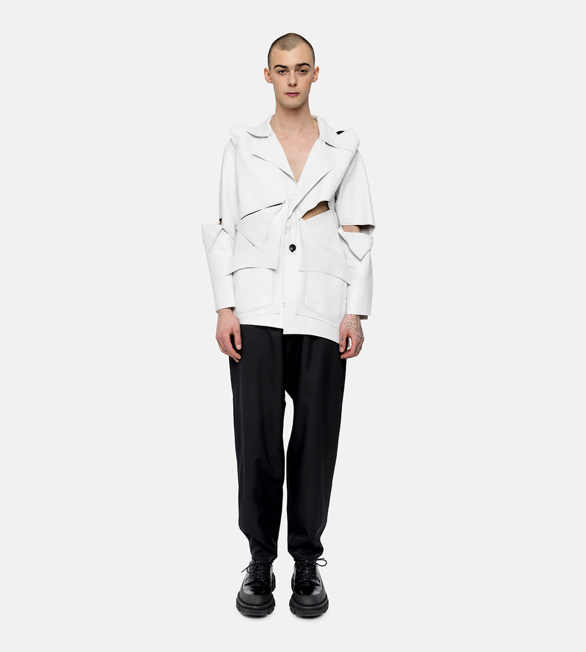 Sulvam - Leather Switching Jacket White